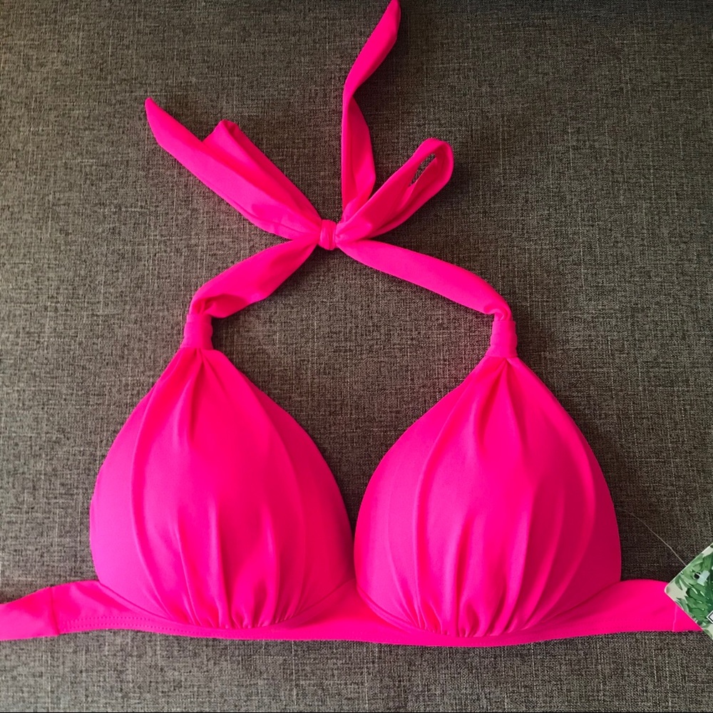 NWT Retro halter push-up hot pink bikini top-  size M